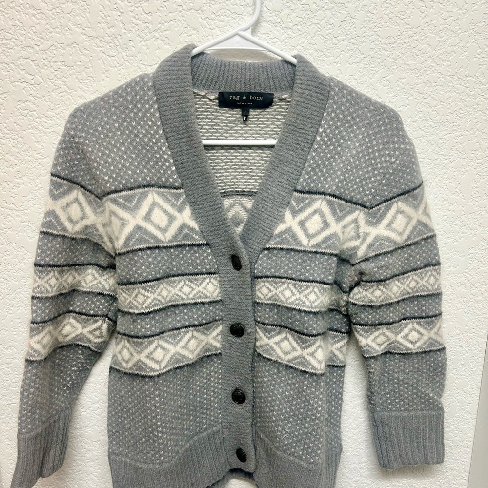 Gray and White Patterned Cardigan